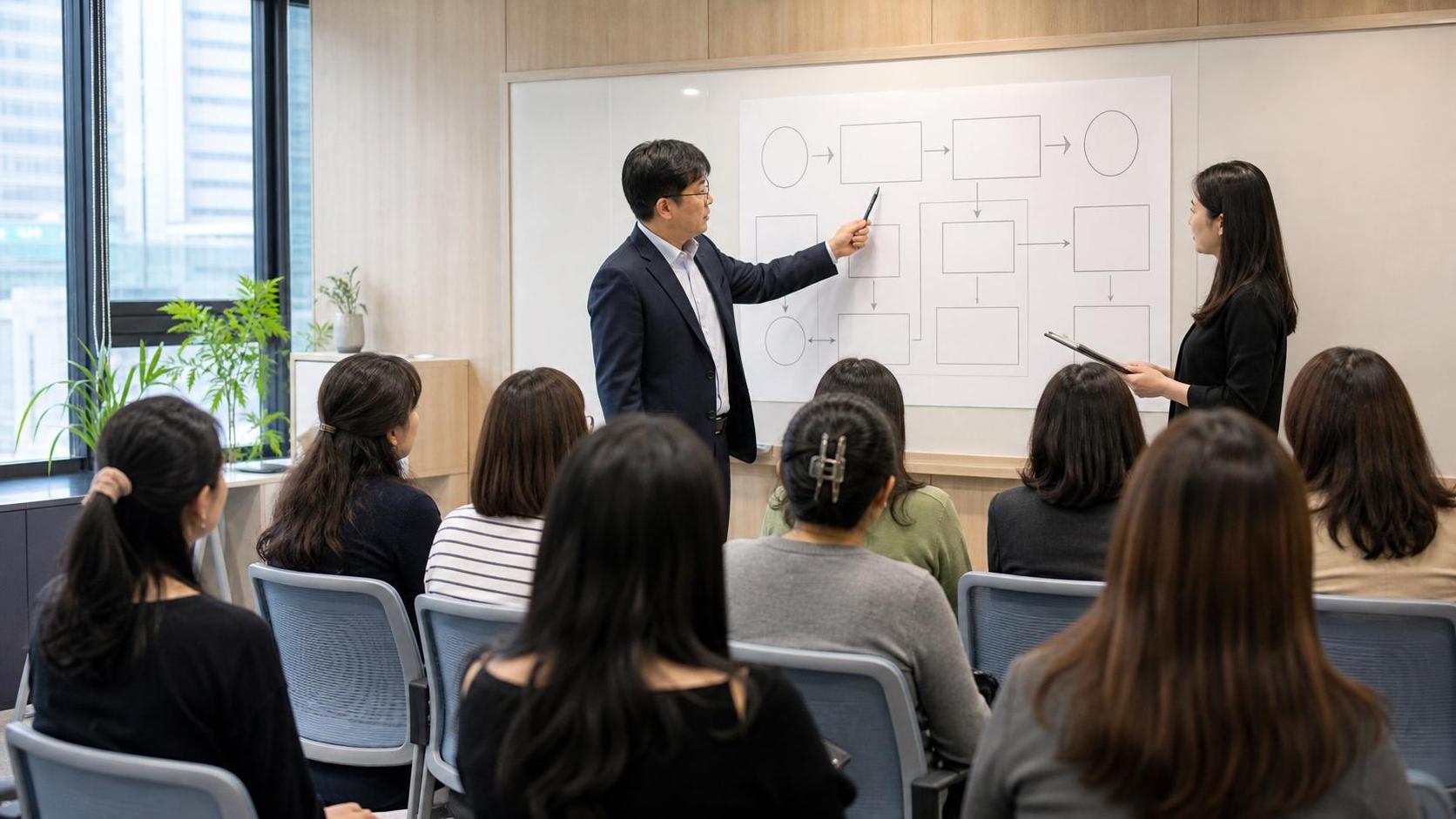 한국 학원 학부모 상담 브리핑룸 운영 보드 장면