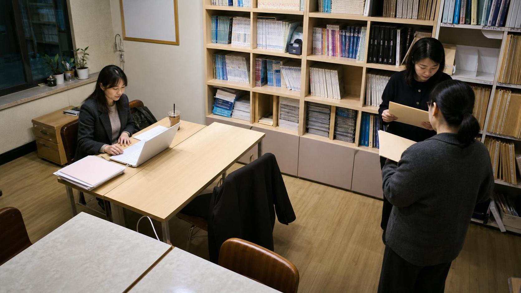 2학기 학부모 상담 뒤 회신 업무를 정리하는 한국 학원 스터디룸 사진