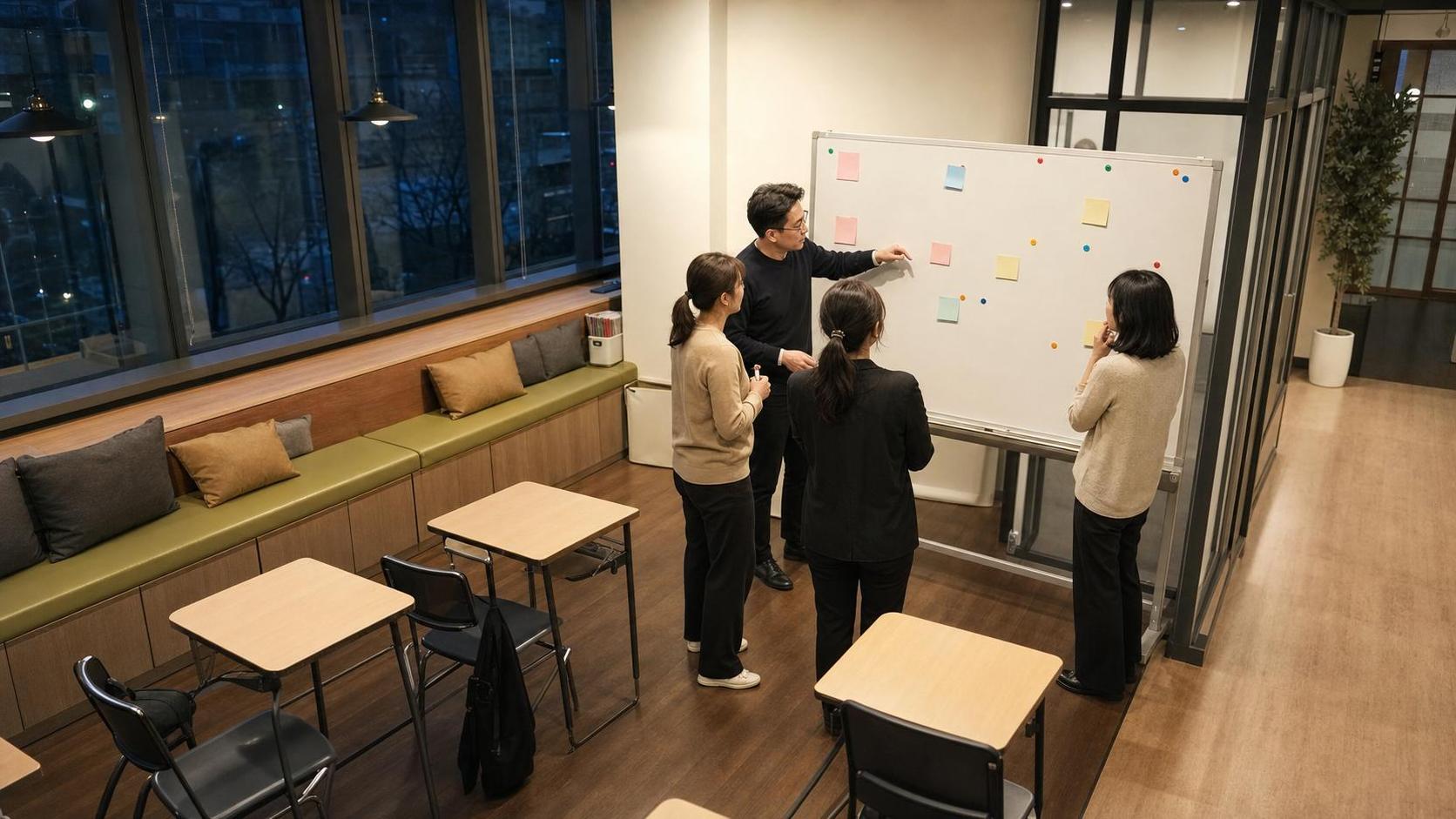 2학기 학부모 상담 후속 위험 신호를 점검하는 한국 학원 스터디룸 사진