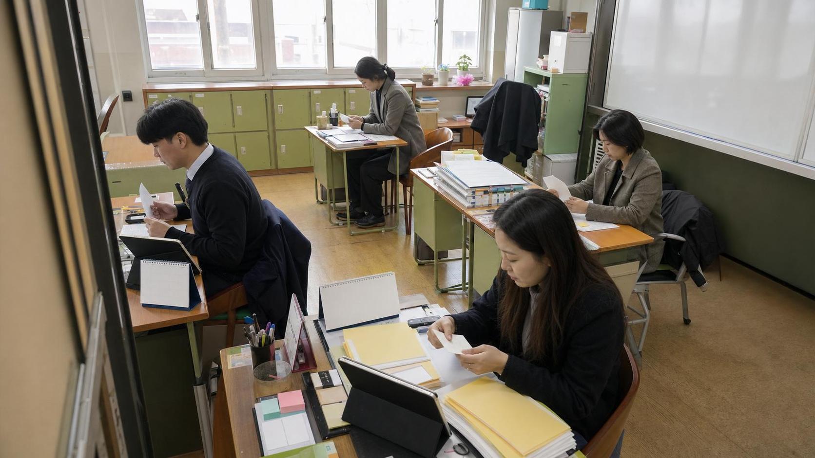 한국 교실에서 학부모 상담 후 회신 기준을 점검하는 교직원 회의