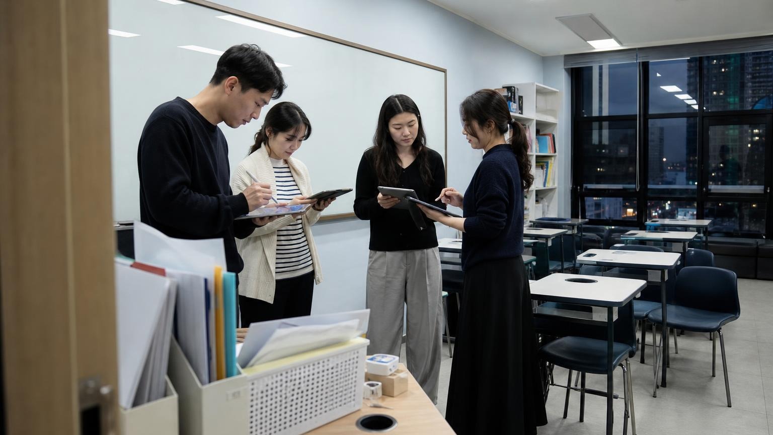 학부모 상담 후속 흐름을 점검하는 한국 학원 교직원