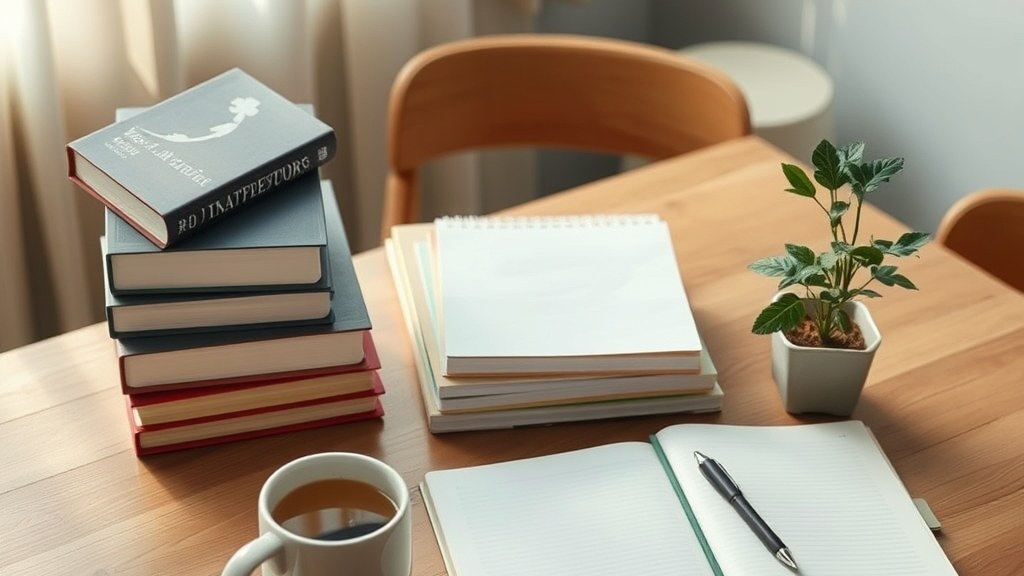 책과 노트가 놓인 책상