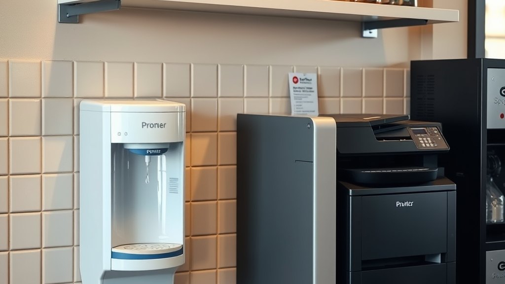 깔끔하게 정리된 정수기와 프린터