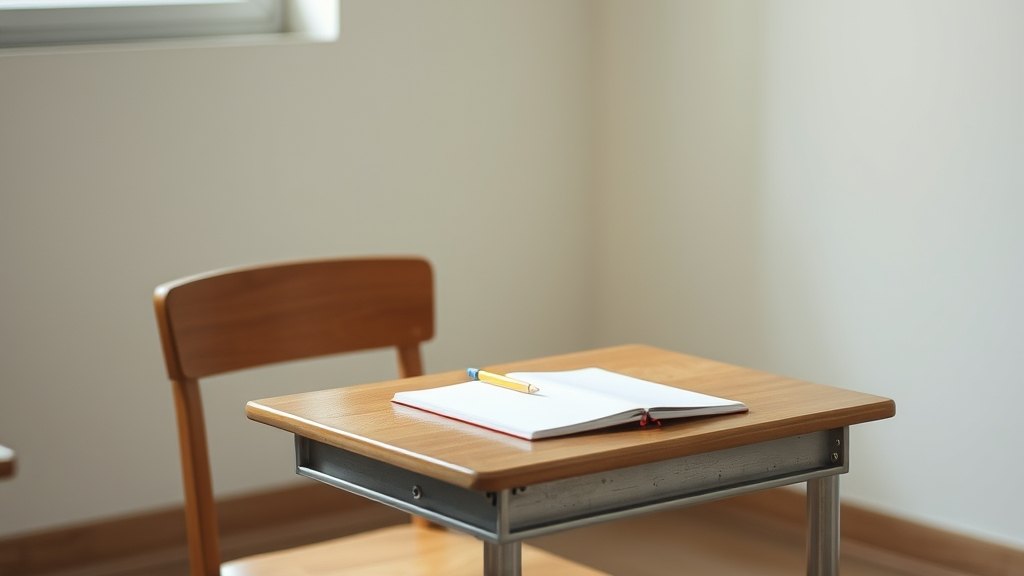 결석으로 비어 있는 학원 강의실의 학생 책상