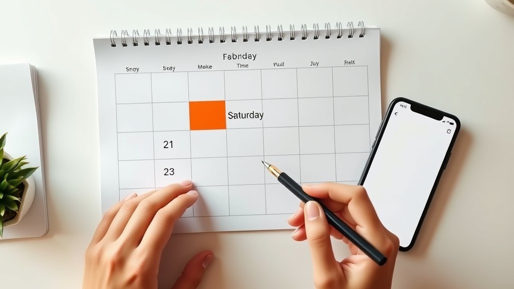 학원 보강 일정을 캘린더에 표시하는 손과 펜