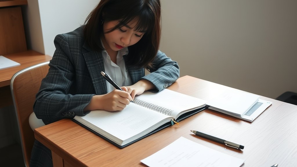 학원 보강 출결과 진도 내용을 기록 중인 강사 노트