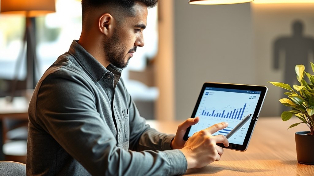 태블릿으로 예약 현황을 점검하는 매니저