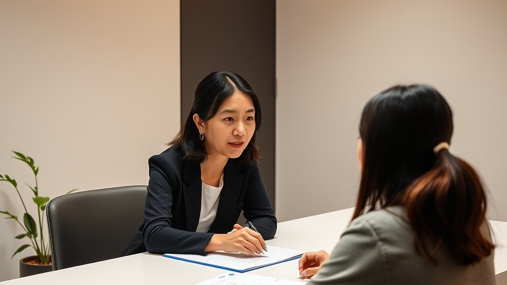 학원 원장이 강사 지원자와 면접하는 모습