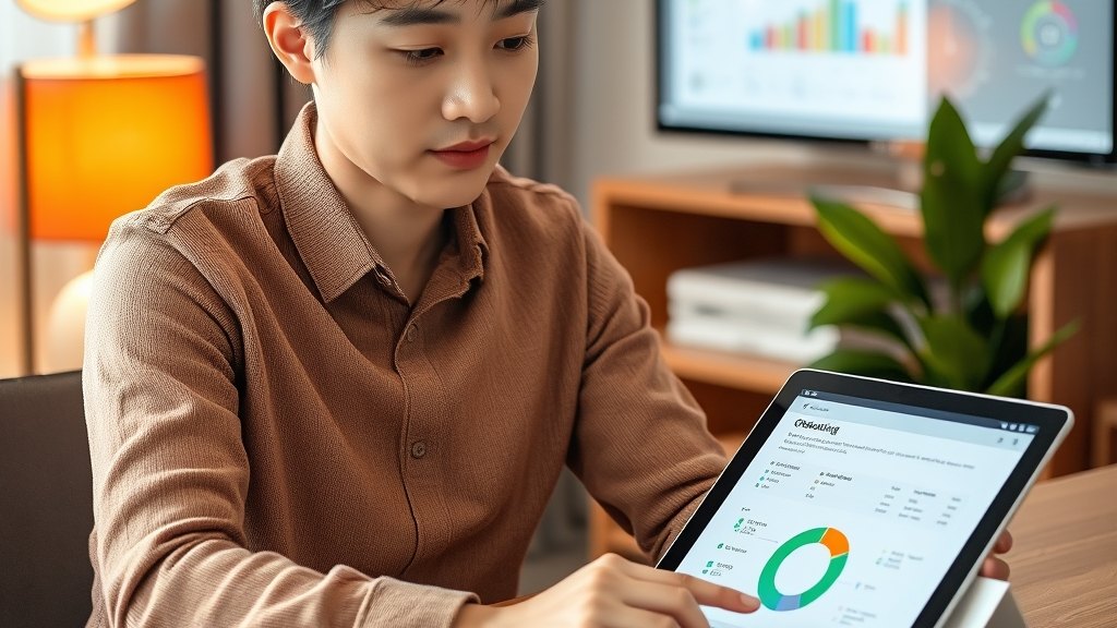 신규 강사가 태블릿으로 매뉴얼을 보며 오리엔테이션 받는 장면