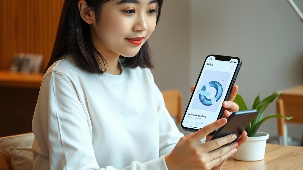 이용자가 좌석에서 스마트폰으로 짧은 후기를 작성하는 모습