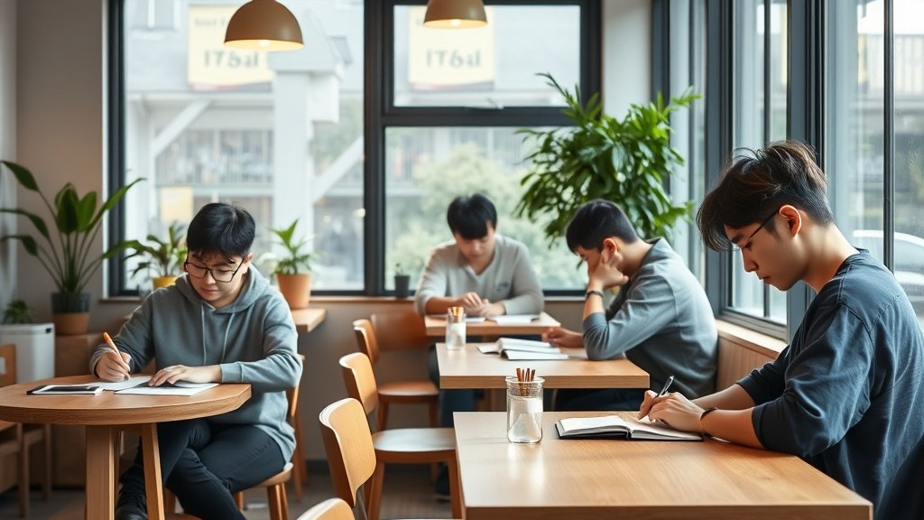 학생들이 자연스럽게 자리를 잡은 스터디카페 풍경