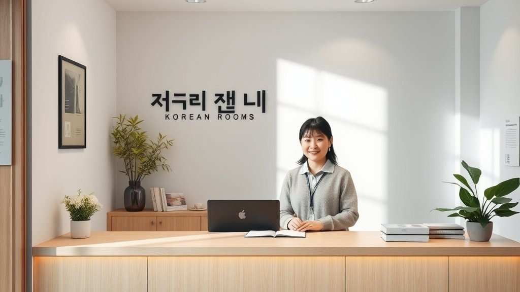 독서실 카운터에서 회원이 친구에게 매장을 추천하는 장면