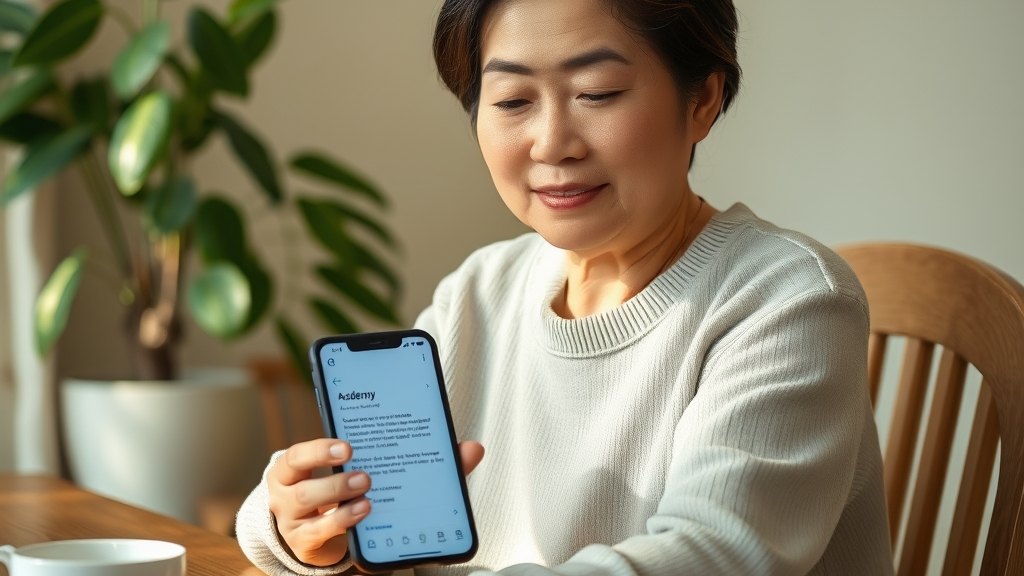 학부모가 알림톡으로 학원 시험 안내를 받는 모습