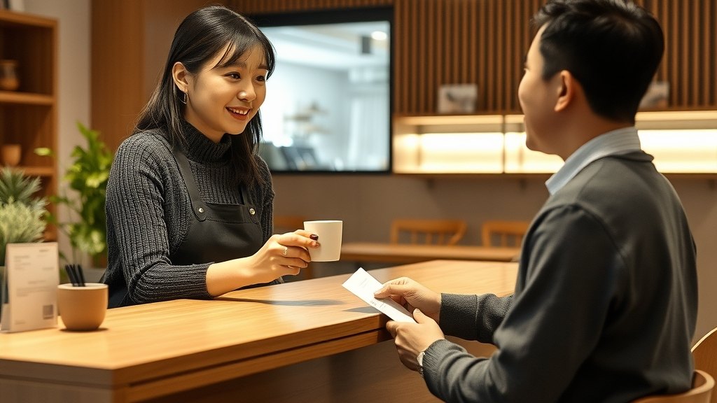 운영자가 회원분께 차분히 환불 영수증을 전달하시는 모습
