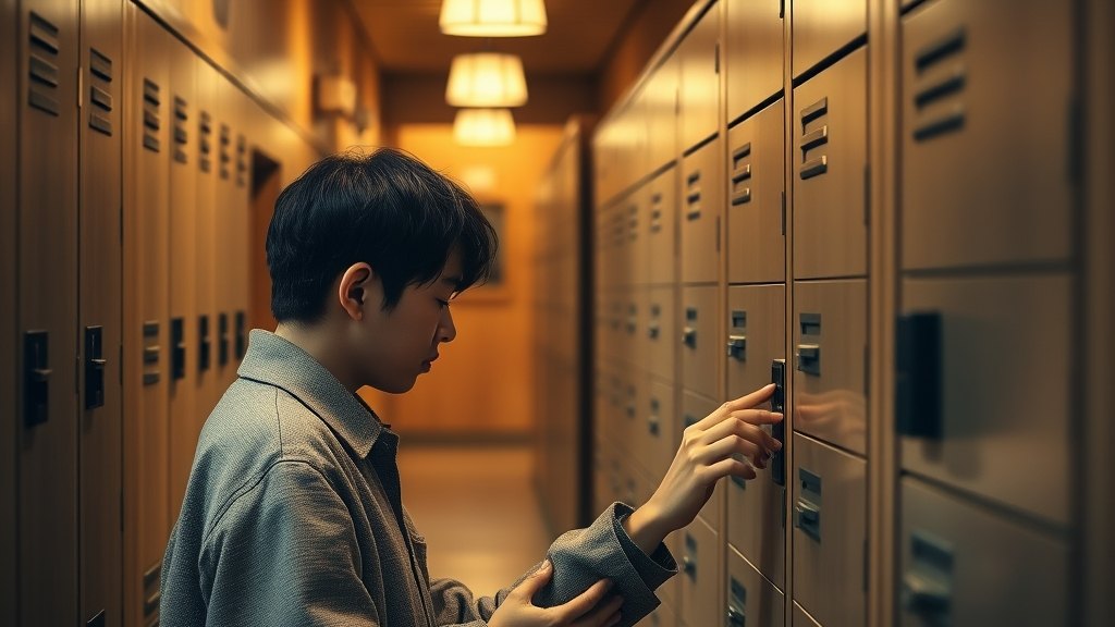 회원분이 사물함 키패드를 차분히 사용하시는 모습