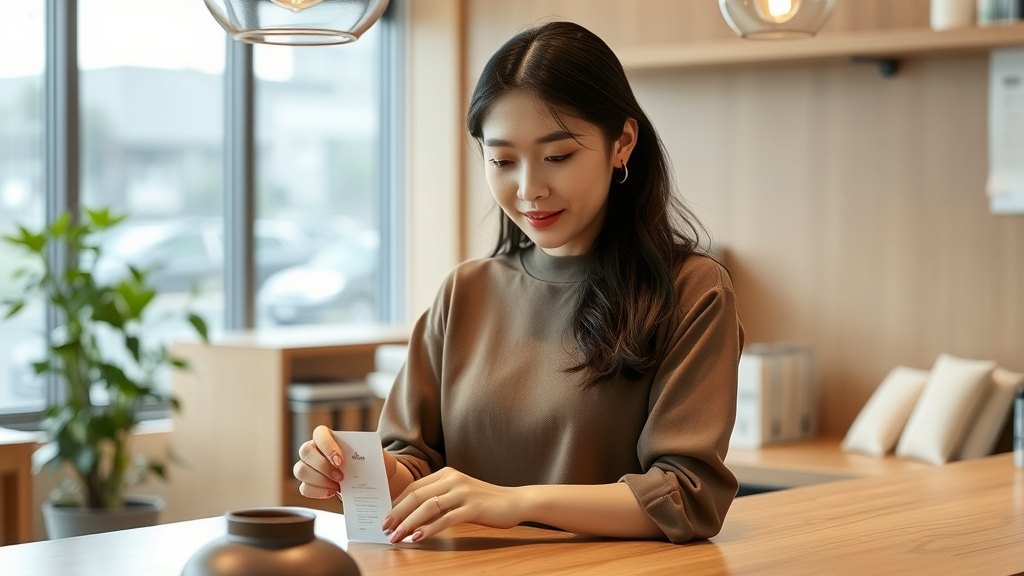 카운터에서 등급 기준 한 줄 카드를 정리하시는 운영자