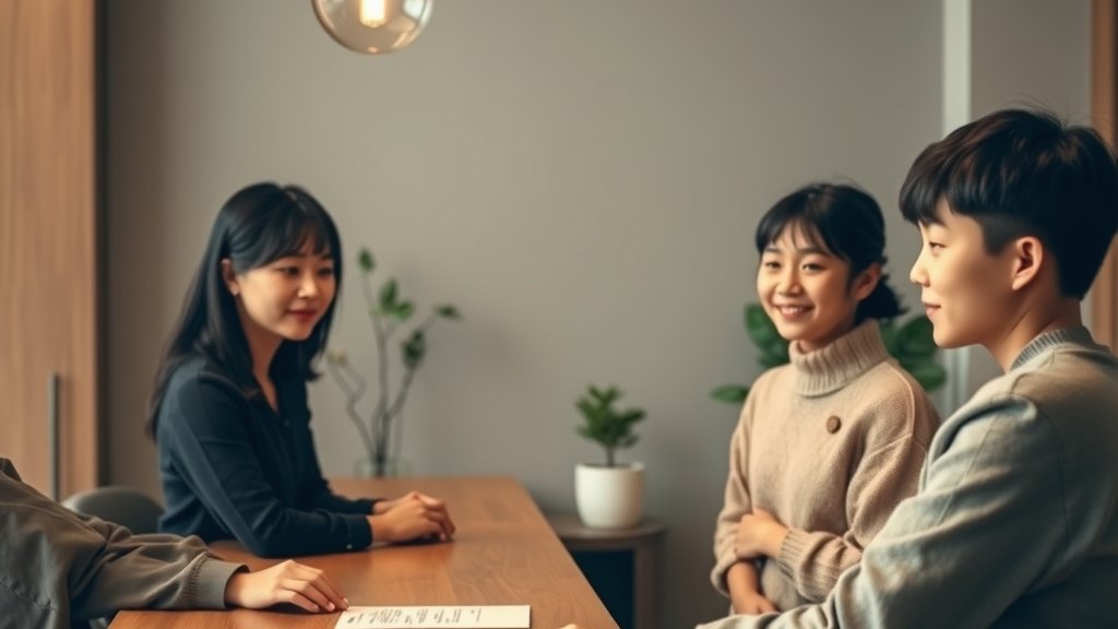 카운터에서 학부모와 학생에게 등록 안내문을 차분히 안내