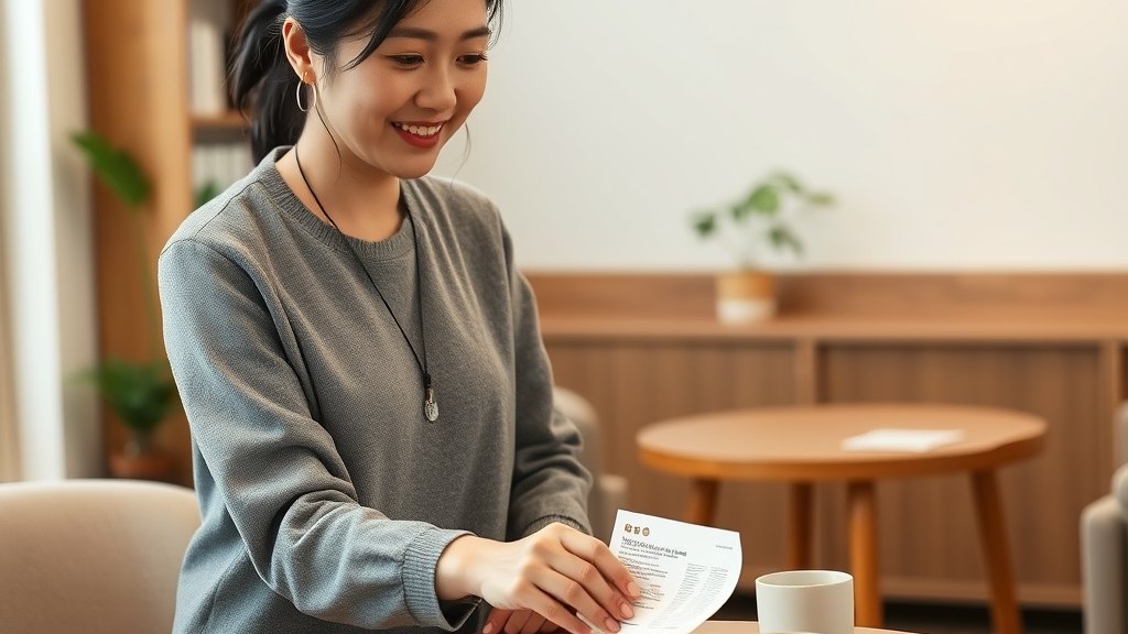 라운지 안내 카드를 차분히 정돈하시는 운영자