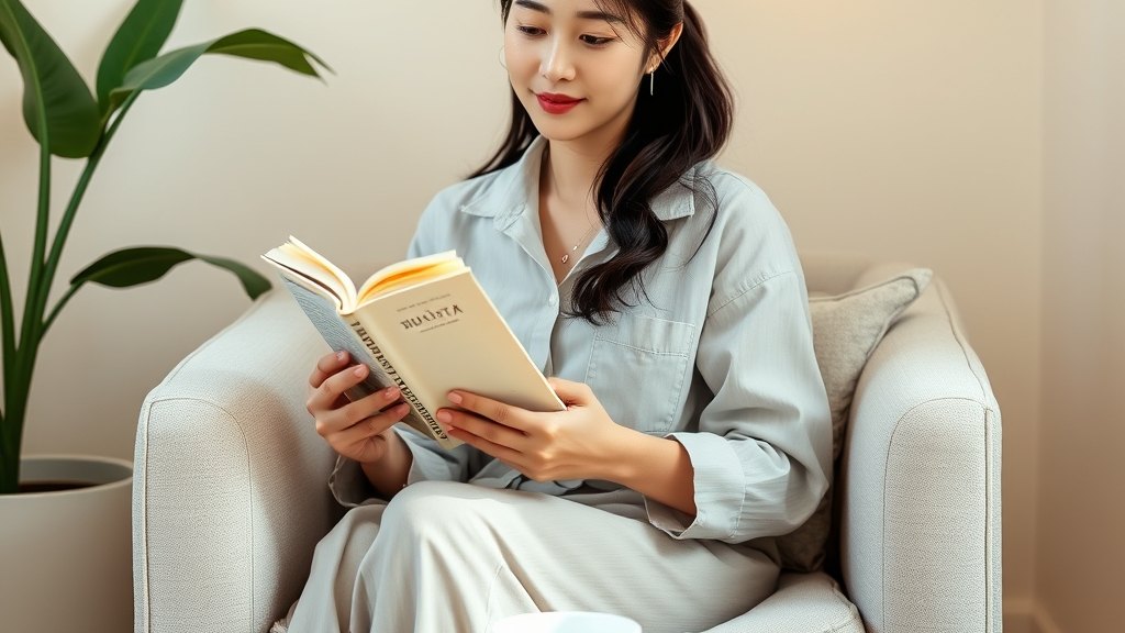 라운지에서 차분히 책을 읽으시는 회원