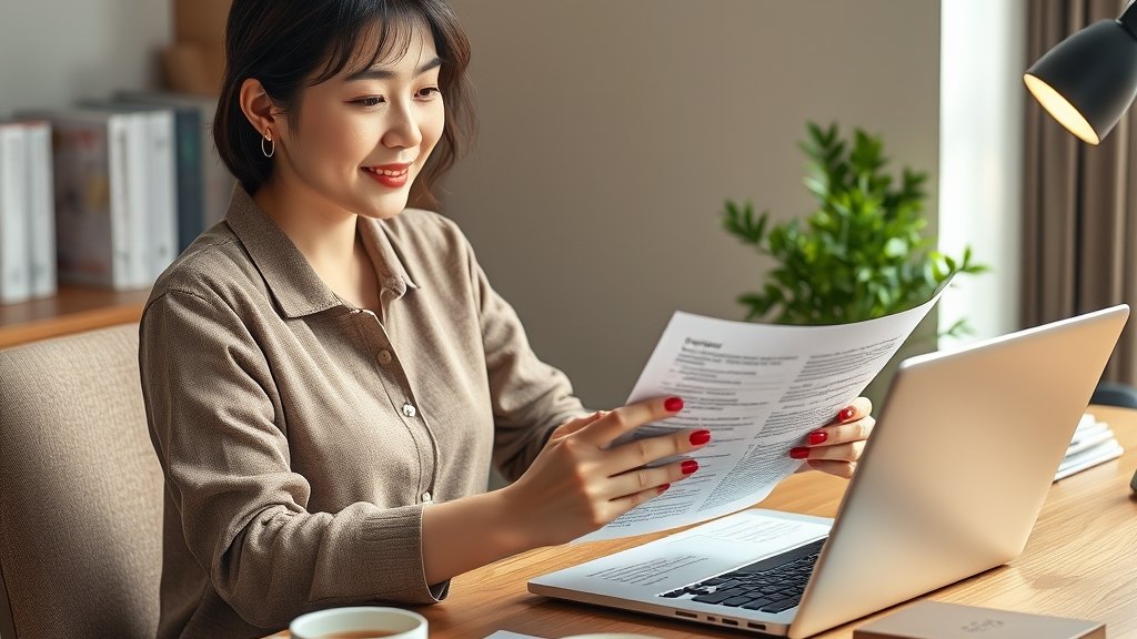 책상에서 교재 입고 명세서를 차분히 검토하시는 원장님