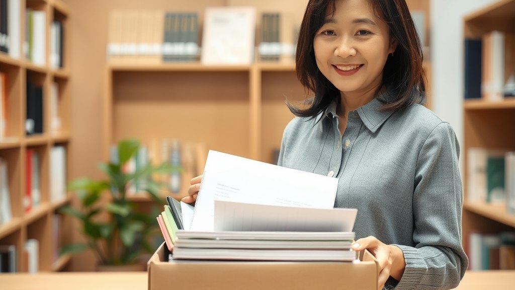 학기 마무리 교재 회수 박스를 정돈하시는 원장님