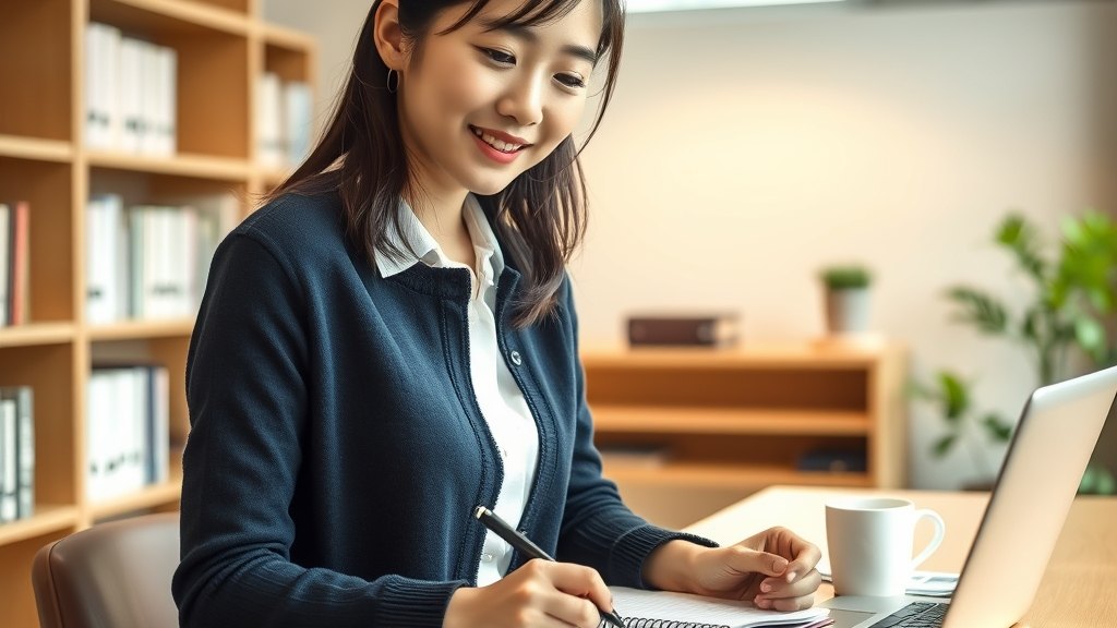 일주일 후 한 학생의 진도 점검 노트를 차분히 작성하시는 강사