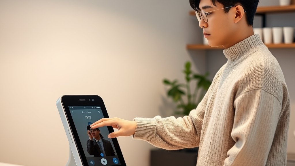 회원 한 분께서 무인 키오스크 한 자리에서 음료를 차분히 결제하시는 모습