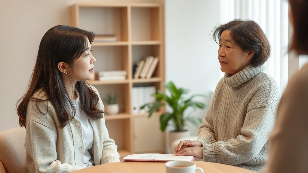 매니저님이 학부모 한 분과 1:1 상담 자리에서 차분히 대화하시는 모습