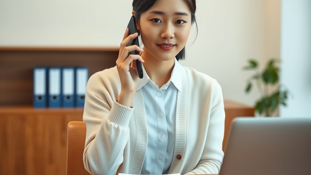 매니저님이 책상에서 학부모 한 분께 차분히 전화 안내해 드리시는 모습