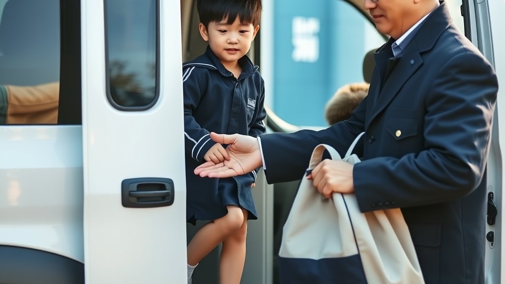 기사님이 학생 한 분의 하차를 차분히 안내해 드리시는 모습
