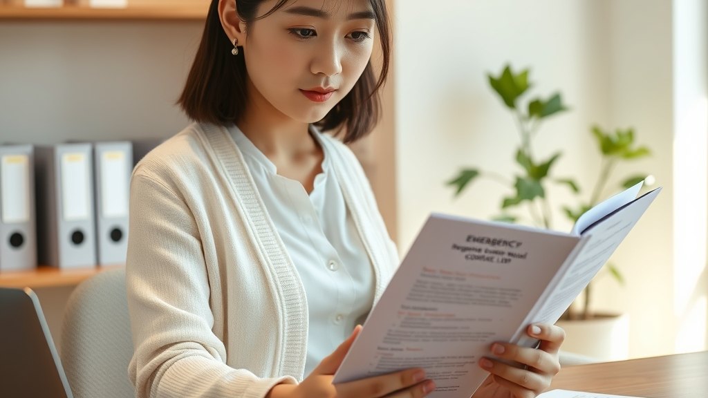 매니저님이 책상에서 사고·결행 대응 매뉴얼을 차분히 정리하시는 모습