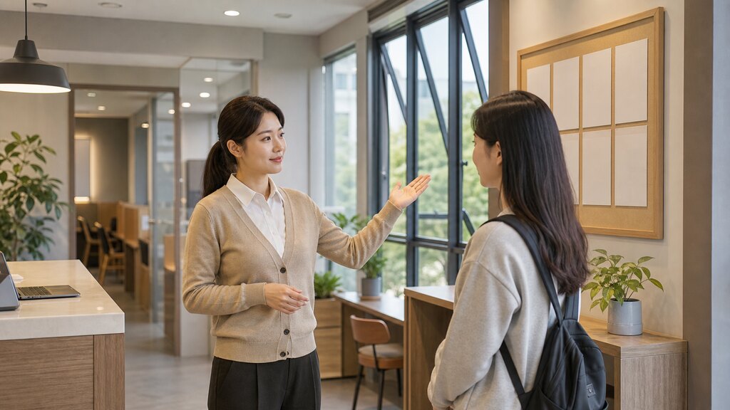 환기 안내를 회원께 정중히 설명하시는 매니저님