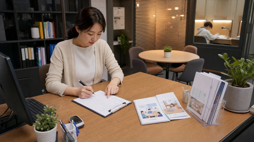 자습실 이용 안내 문구를 정리하는 원장님