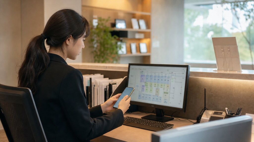 회원 연락 기록을 확인하며 안내 메시지를 보내는 직원