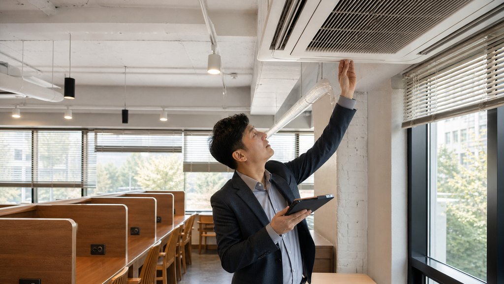 스터디카페 운영팀이 온도 센서 데이터를 확인하는 장면
