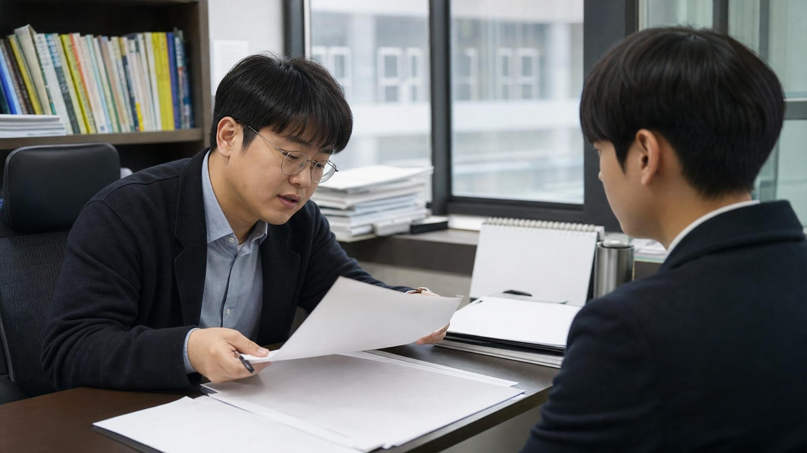 한국 입시 상담 자료 검토 장면